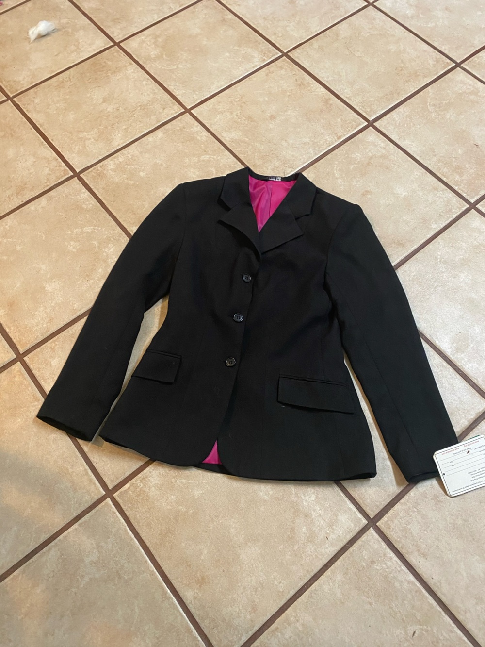 Girls Equestrian Show Coat Black Pink Lining Size 7R by Concour Elite NWTS